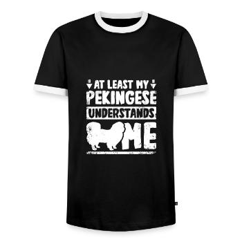 Au moins, mon pékinois me comprend - T-shirt contrasté Homme - noir/blanc - Devant - AI Model Female 172 light (172cm) & AI Model Male 178 light (178cm)
