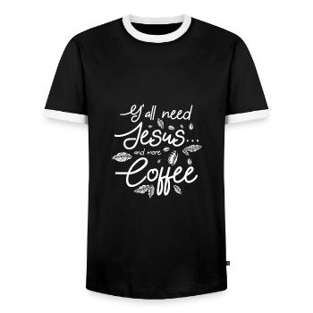 Y'all need jesus and more coffee - Men's Ringer Shirt - black/white - Front - AI Model Female 172 light (172cm) & AI Model Male 178 light (178cm)