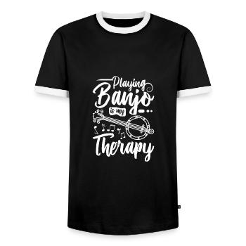 Playing banjo is my therapy - Männer Kontrast-T-Shirt - Schwarz/Weiß - Vorne - AI Model Female 172 light (172cm) & AI Model Male 178 light (178cm)
