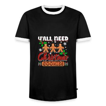 Y'all need christmas cookies - Men's Ringer Shirt - black/white - Front - AI Model Female 172 light (172cm) & AI Model Male 178 light (178cm)