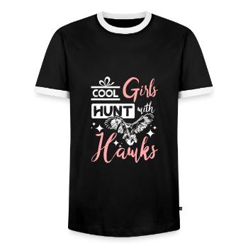 Les filles cool chassent avec des faucons Falconer - T-shirt contrasté Homme - noir/blanc - Devant - AI Model Female 172 light (172cm) & AI Model Male 178 light (178cm)