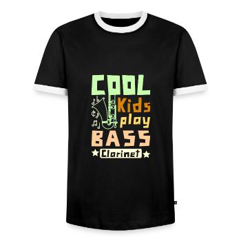 For children Cool Kids play bass clarinet - Men's Ringer Shirt - black/white - Front - AI Model Female 172 light (172cm) & AI Model Male 178 light (178cm)