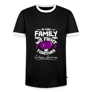 In this family we fight together - Men's Ringer Shirt - black/white - Front - AI Model Female 172 light (172cm) & AI Model Male 178 light (178cm)