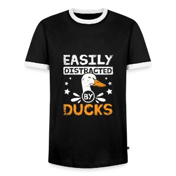 Canard pékin de compagnie facilement distrait par les canards - T-shirt contrasté Homme - noir/blanc - Devant - AI Model Female 172 light (172cm) & AI Model Male 178 light (178cm)