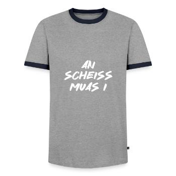 An scheiss muas I - Männer Kontrast-T-Shirt - Grau/Navy  - Vorne - AI Model Female 172 light (172cm) & AI Model Male 178 light (178cm)