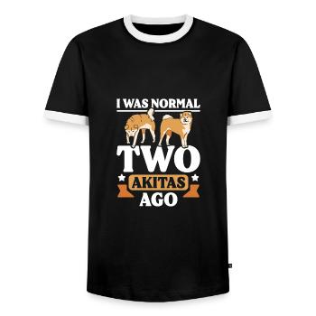 I was normal two Akitas ago - Men's Ringer Shirt - black/white - Front - AI Model Female 172 light (172cm) & AI Model Male 178 light (178cm)