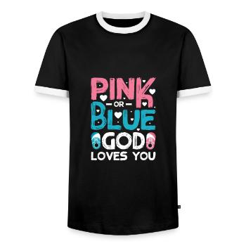 Pink or blue god loves you - Männer Kontrast-T-Shirt - Schwarz/Weiß - Vorne - AI Model Female 172 light (172cm) & AI Model Male 178 light (178cm)