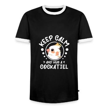 Restez calme et serrez un calopsitte dans vos bras - T-shirt contrasté Homme - noir/blanc - Devant - AI Model Female 172 light (172cm) & AI Model Male 178 light (178cm)