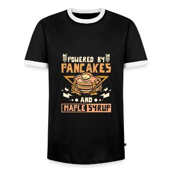 Powered by pancakes and maple syrup - Männer Kontrast-T-Shirt - Schwarz/Weiß - Vorne - AI Model Female 172 light (172cm) & AI Model Male 178 light (178cm)