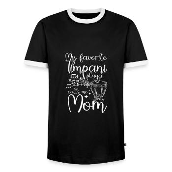 Mon joueur de timbales préféré m’appelle maman - T-shirt contrasté Homme - noir/blanc - Devant - AI Model Female 172 light (172cm) & AI Model Male 178 light (178cm)