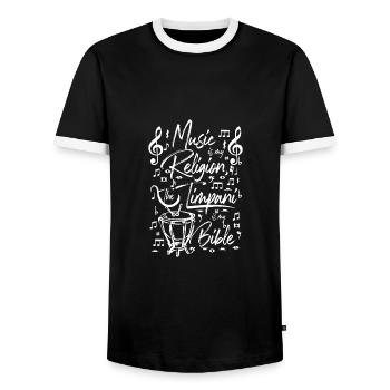 Music is my religion the Timpani is my bible - Männer Kontrast-T-Shirt - Schwarz/Weiß - Vorne - AI Model Female 172 light (172cm) & AI Model Male 178 light (178cm)