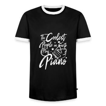 The coolest people on earth play piano - Men's Ringer Shirt - black/white - Front - AI Model Female 172 light (172cm) & AI Model Male 178 light (178cm)