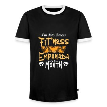 I'm into fitness Fit'ness Empanada in my mouth - Men's Ringer Shirt - black/white - Front - AI Model Female 172 light (172cm) & AI Model Male 178 light (178cm)