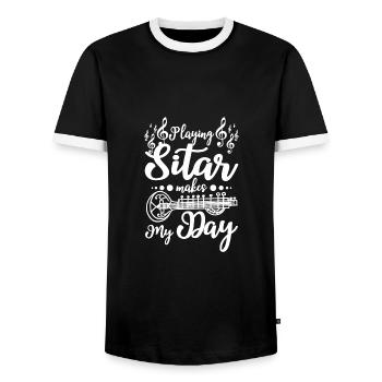 Playing Sitar makes my day - Men's Ringer Shirt - black/white - Front - AI Model Female 172 light (172cm) & AI Model Male 178 light (178cm)