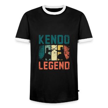Légende du Kendo - T-shirt contrasté Homme - noir/blanc - Devant - AI Model Female 172 light (172cm) & AI Model Male 178 light (178cm)