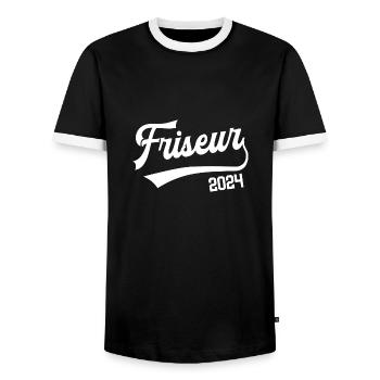 Friseur 2024 Ausbildung Prüfung Frisör Azubi Lehre - Männer Kontrast-T-Shirt - Schwarz/Weiß - Vorne - AI Model Female 172 light (172cm) & AI Model Male 178 light (178cm)