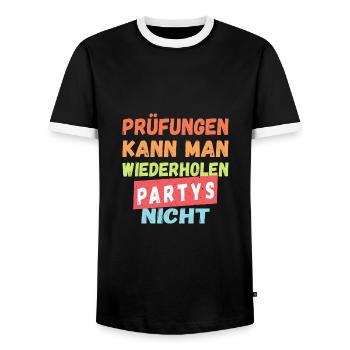Prüfungen Kann Man Wiederholen Partys Nicht - Männer Kontrast-T-Shirt - Schwarz/Weiß - Vorne - AI Model Female 172 light (172cm) & AI Model Male 178 light (178cm)