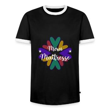MAÎTRESSE. MAITRE. MERCI. MERCI MAÎTRESSE. ECOLE - T-shirt contrasté Homme - noir/blanc - Devant - AI Model Female 172 light (172cm) & AI Model Male 178 light (178cm)