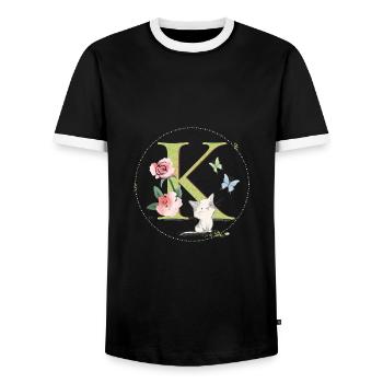 Lettre initiale K avec chat - T-shirt contrasté Homme - noir/blanc - Devant - AI Model Female 172 light (172cm) & AI Model Male 178 light (178cm)
