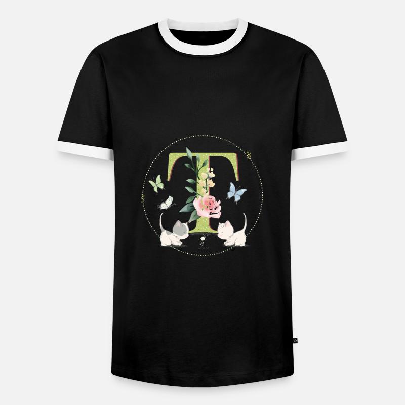 Anfangsbuchstabe T mit Katze - Männer Kontrast-T-Shirt - Schwarz/Weiß