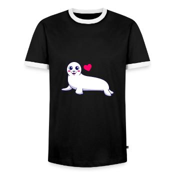 Seehund Robben Baby als Geschenk für Kids - Männer Kontrast-T-Shirt - Schwarz/Weiß - Vorne - AI Model Female 172 light (172cm) & AI Model Male 178 light (178cm)