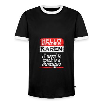 Bonjour mon nom est Karen Funny Funny Meme - T-shirt contrasté Homme - noir/blanc - Devant - AI Model Female 172 light (172cm) & AI Model Male 178 light (178cm)