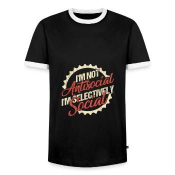I am not anti-social. I am selectively social - Men's Ringer Shirt - black/white - Front - AI Model Female 172 light (172cm) & AI Model Male 178 light (178cm)
