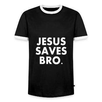 Jesus saves bro - T-shirt contrasté Homme - noir/blanc - Devant - AI Model Female 172 light (172cm) & AI Model Male 178 light (178cm)
