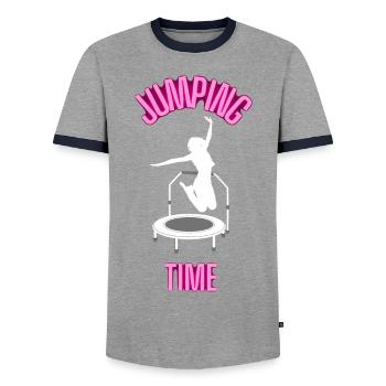 Jumping Time Fitnesstrampolin Trampolinspringen - Männer Kontrast-T-Shirt - Grau/Navy  - Vorne - AI Model Female 172 light (172cm) & AI Model Male 178 light (178cm)