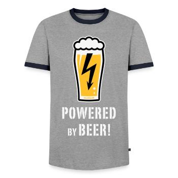 Powered By Beer! (Ale / Flash / NEG) - Men's Ringer Shirt - grey/navy  - Front - AI Model Female 172 light (172cm) & AI Model Male 178 light (178cm)