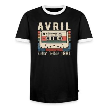 avril 1981 April 1981  - T-shirt contrasté Homme - noir/blanc - Devant - AI Model Female 172 light (172cm) & AI Model Male 178 light (178cm)