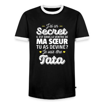 Secret / je vais être tata / future tata - T-shirt contrasté Homme - noir/blanc - Devant - AI Model Female 172 light (172cm) & AI Model Male 178 light (178cm)