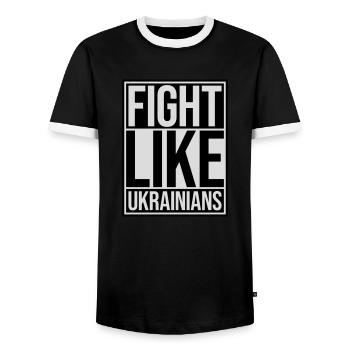 fight like ukrainians quote - Men's Ringer Shirt - black/white - Front - AI Model Female 172 light (172cm) & AI Model Male 178 light (178cm)