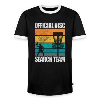 Official Disc Search Team Disc Throwing Folf - Männer Kontrast-T-Shirt - Schwarz/Weiß - Vorne - AI Model Female 172 light (172cm) & AI Model Male 178 light (178cm)