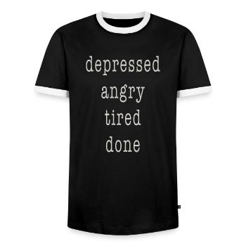 depressed - Men's Ringer Shirt - black/white - Front - AI Model Female 172 light (172cm) & AI Model Male 178 light (178cm)