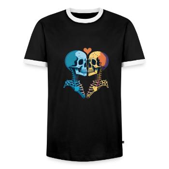 Embrasser des squelettes romantiques - T-shirt contrasté Homme - noir/blanc - Devant - AI Model Female 172 light (172cm) & AI Model Male 178 light (178cm)