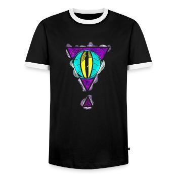 Œil de monstre extraterrestre avec ouverture dimensionnelle triangulaire - T-shirt contrasté Homme - noir/blanc - Devant - AI Model Female 172 light (172cm) & AI Model Male 178 light (178cm)