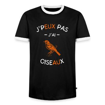 J'peux pas j'ai Oiseaux - T-shirt contrasté Homme - noir/blanc - Devant - AI Model Female 172 light (172cm) & AI Model Male 178 light (178cm)