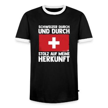 Suisse suisse - T-shirt contrasté Homme - noir/blanc - Devant - AI Model Female 172 light (172cm) & AI Model Male 178 light (178cm)