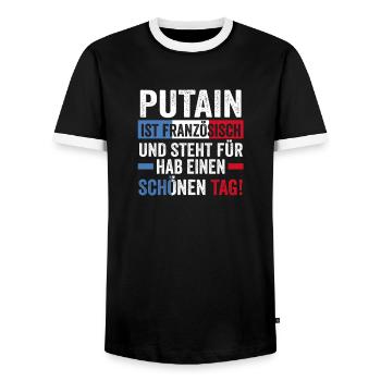 French French France - Men's Ringer Shirt - black/white - Front - AI Model Female 172 light (172cm) & AI Model Male 178 light (178cm)
