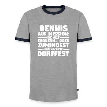 Vorname Dennis - Männer Kontrast-T-Shirt - Grau/Navy  - Vorne - AI Model Female 172 light (172cm) & AI Model Male 178 light (178cm)