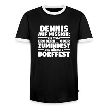 Prénom Dennis - T-shirt contrasté Homme - noir/blanc - Devant - AI Model Female 172 light (172cm) & AI Model Male 178 light (178cm)