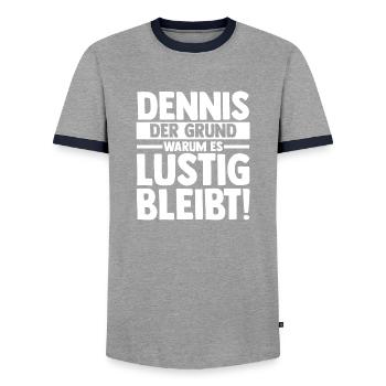 Vorname Dennis - Männer Kontrast-T-Shirt - Grau/Navy  - Vorne - AI Model Female 172 light (172cm) & AI Model Male 178 light (178cm)