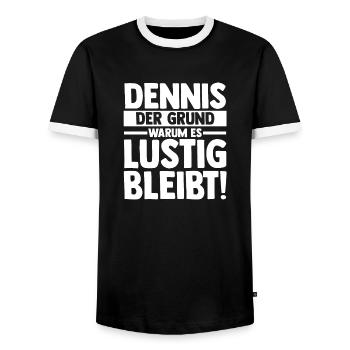 Prénom Dennis - T-shirt contrasté Homme - noir/blanc - Devant - AI Model Female 172 light (172cm) & AI Model Male 178 light (178cm)