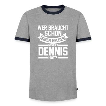 Vorname Dennis - Männer Kontrast-T-Shirt - Grau/Navy  - Vorne - AI Model Female 172 light (172cm) & AI Model Male 178 light (178cm)