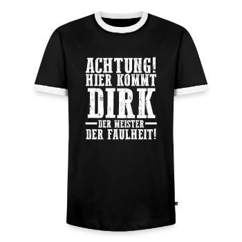 Prénom Dirk - T-shirt contrasté Homme - noir/blanc - Devant - AI Model Female 172 light (172cm) & AI Model Male 178 light (178cm)