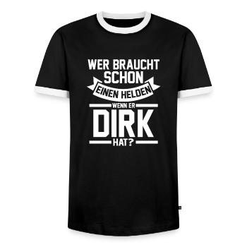 Prénom Dirk - T-shirt contrasté Homme - noir/blanc - Devant - AI Model Female 172 light (172cm) & AI Model Male 178 light (178cm)