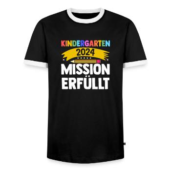 1 Klasse Schulkind Schulanfang Kindergarten Kita E - Männer Kontrast-T-Shirt - Schwarz/Weiß - Vorne - AI Model Female 172 light (172cm) & AI Model Male 178 light (178cm)