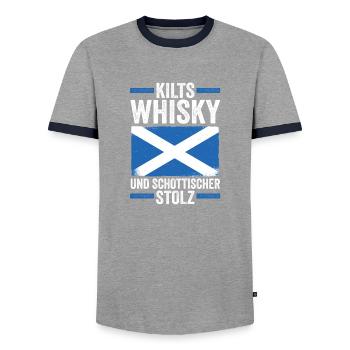 Scots Scotch Whisky Scotland - Men's Ringer Shirt - grey/navy  - Front - AI Model Female 172 light (172cm) & AI Model Male 178 light (178cm)