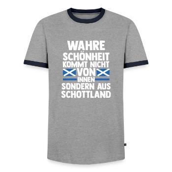 Scots Scottish Scotland - Men's Ringer Shirt - grey/navy  - Front - AI Model Female 172 light (172cm) & AI Model Male 178 light (178cm)